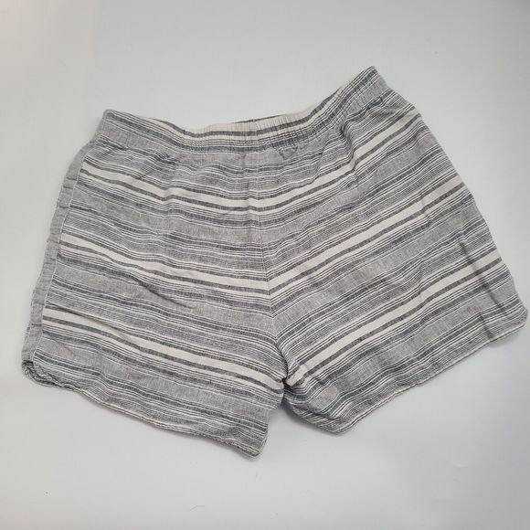 J Jill Shorts Womens XLarge Off White Grey Striped Linen Blend High Rise Pull On - Picture 2 of 10